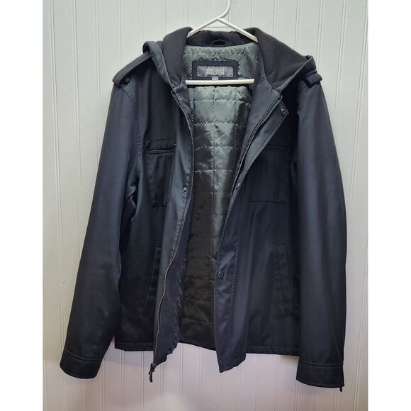 Kenneth Cole Reaction Mens Hooded Black Jacket With Zip & Button Closures Multip - Picture 10 of 15